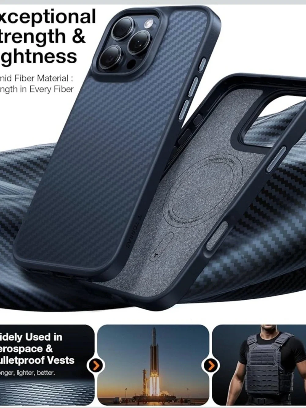 TORRAS Upgraded For IPhone 16 Pro Case Aramid Fiber Back 1006/lb-1